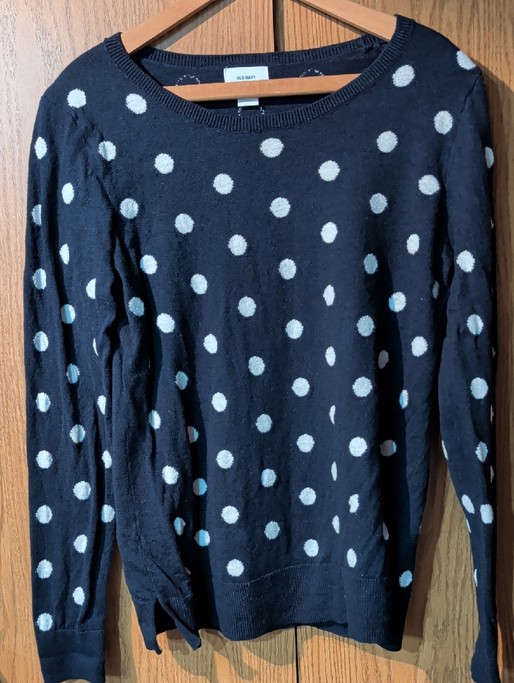 Old Navy Dark Navy Blue Sweater with White Polka Dots
